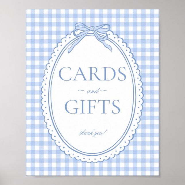 Póster Letrero de Tarjeta y Regalos Blue Gingham Coquette (Frente)