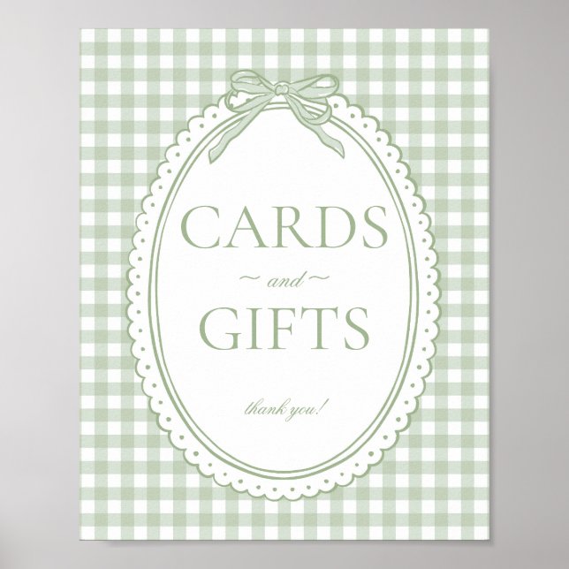Póster Letrero de Tarjeta y Regalos de Coqueta de Gingham (Frente)