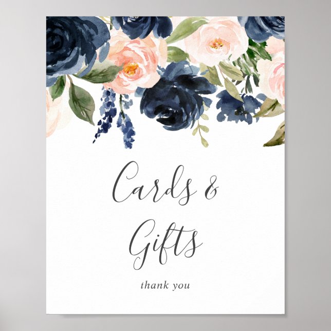 Póster Letrero de Tarjetas y Regalos Blancos con Flores R (Frente)