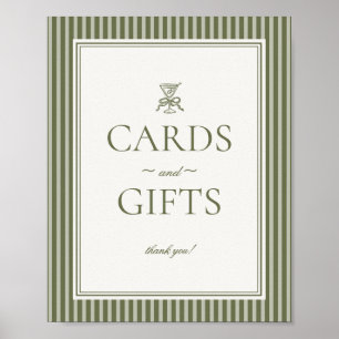 Póster Letrero de Tarjetas y Regalos con Rayas Verdes de 