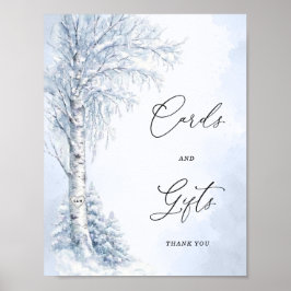 Póster Letrero de tarjetas y regalos de abedul congelado