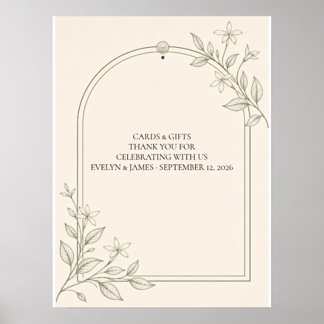 Póster Letrero de Tarjetas y Regalos de Boda Botánico de  (Frente)