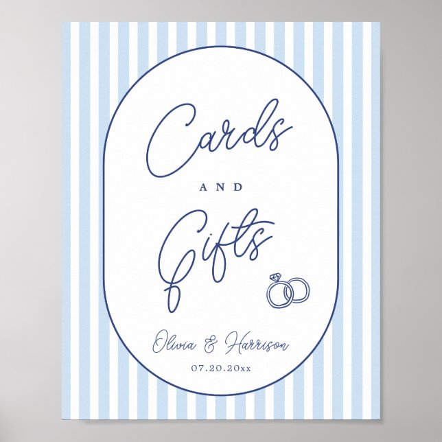 Póster Letrero de tarjetas y regalos de boda con franja d (Frente)