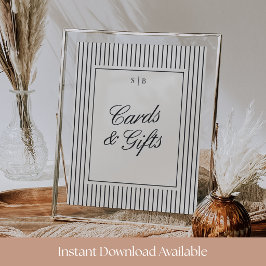 Póster Letrero de tarjetas y regalos de boda con raya fin