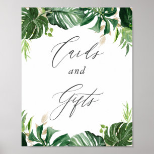 Póster Letrero de Tarjetas y Regalos de Bodas con Hojas T