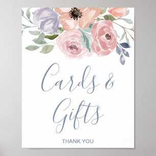 Póster Letrero de tarjetas y regalos de bodas de florales