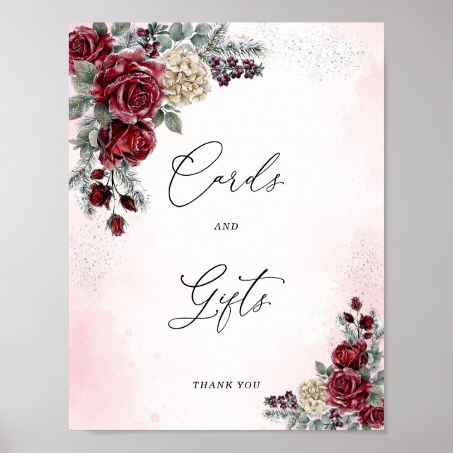 Póster Letrero de tarjetas y regalos de bodas de invierno (Frente)