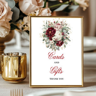 Póster Letrero de Tarjetas y Regalos de Burgundy Chic Blu
