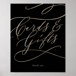 Póster Letrero de tarjetas y regalos de caligrafía dorada