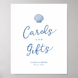 Póster Letrero de Tarjetas y Regalos de Conchas de Mar Az