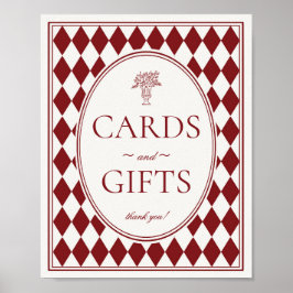 Póster Letrero de Tarjetas y Regalos de Damasco Rojo Merl