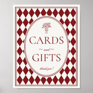 Póster Letrero de Tarjetas y Regalos de Damasco Rojo Merl