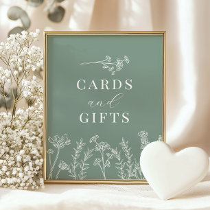 Póster Letrero de Tarjetas y Regalos de Ducha de Flores S