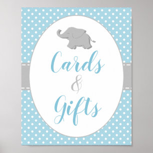 Póster Letrero de tarjetas y regalos de elefante azul par