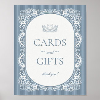 Póster Letrero de Tarjetas y Regalos de Encaje Azul Vinta