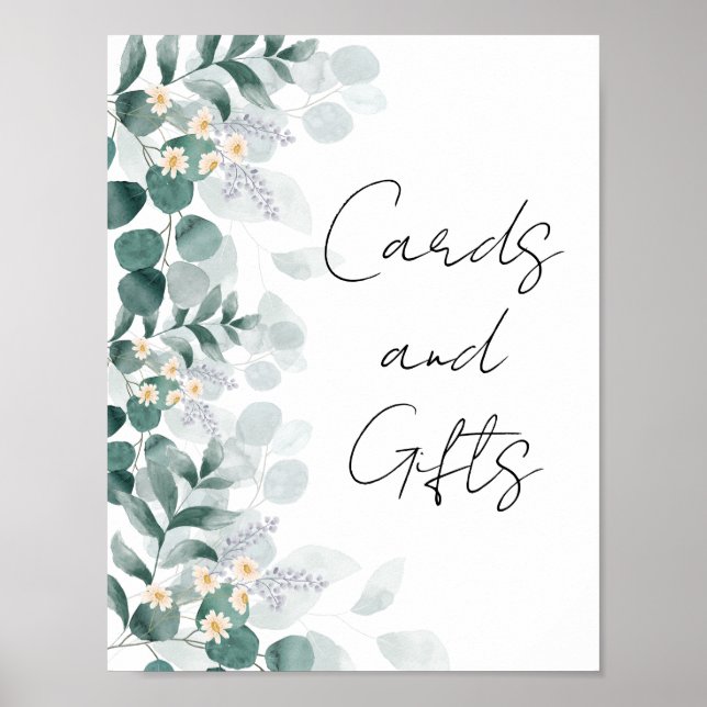 Póster Letrero de tarjetas y regalos de eucalipto Modern  (Frente)