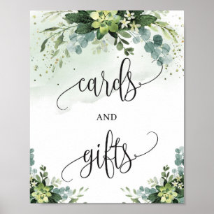 Póster Letrero de tarjetas y regalos de eucalipto succule