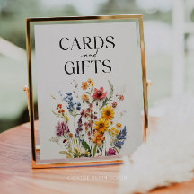 Letrero de tarjetas y regalos de flores silvestres