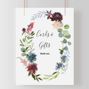 Póster Letrero de tarjetas y regalos de flores y follaje 