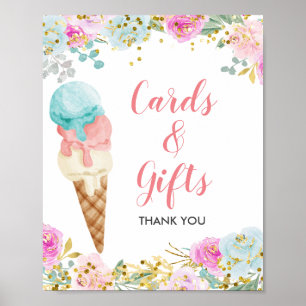 Póster Letrero de tarjetas y regalos de helado pastel flo