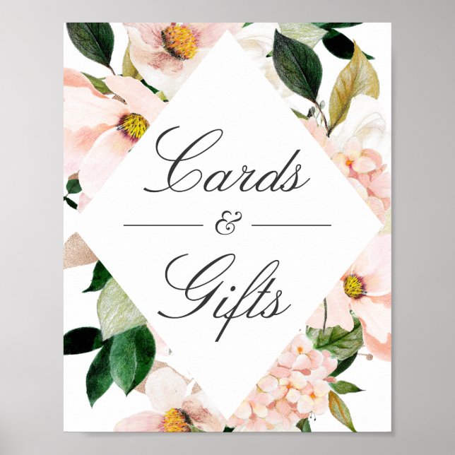 Póster Letrero de Tarjetas y Regalos de Hortensia Rosada (Frente)