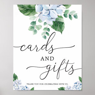 Póster Letrero de Tarjetas y Regalos de Hortensias Azules