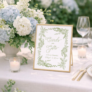 Póster Letrero de Tarjetas y Regalos de Hortensias Verde 
