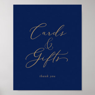 Póster Letrero de Tarjetas y Regalos de Oro Delicado y Az