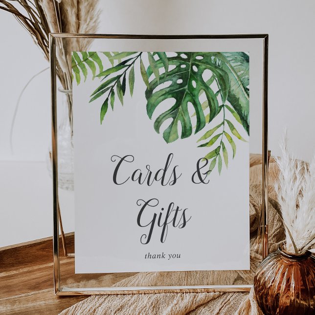 Póster Letrero de tarjetas y regalos de palmeras tropical (Subido por el creador)
