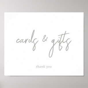 Póster Letrero de Tarjetas y Regalos de Plata y Blanco