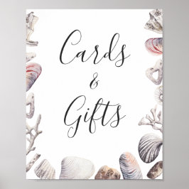 Póster Letrero de tarjetas y regalos de playa de conchas