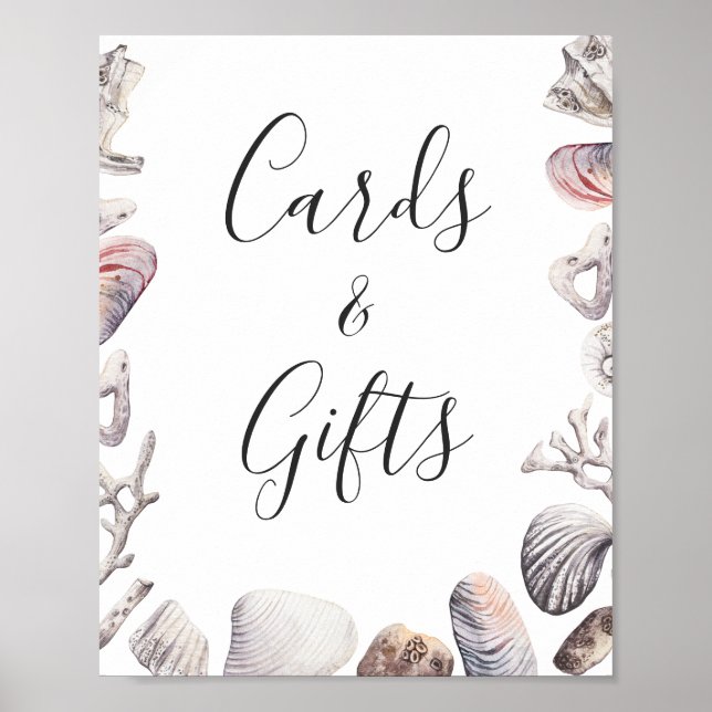 Póster Letrero de tarjetas y regalos de playa de conchas (Frente)
