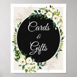 Póster Letrero de tarjetas y regalos de rosas blancas y v