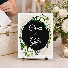 Póster Letrero de tarjetas y regalos de rosas blancas y v