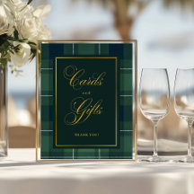 Letrero de tarjetas y regalos de tartán verde oscu