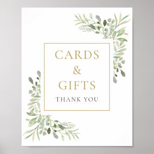 Póster Letrero de Tarjetas y Regalos de Verde Acuarela