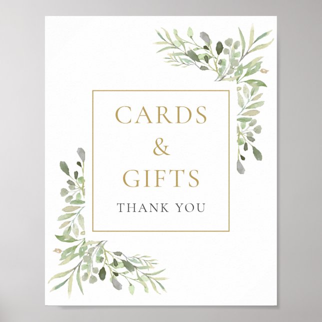 Póster Letrero de Tarjetas y Regalos de Verde Acuarela (Frente)