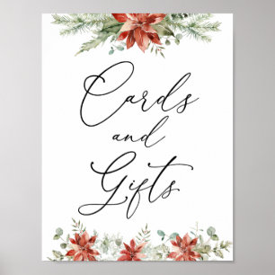 Póster Letrero de tarjetas y regalos de verde de invierno