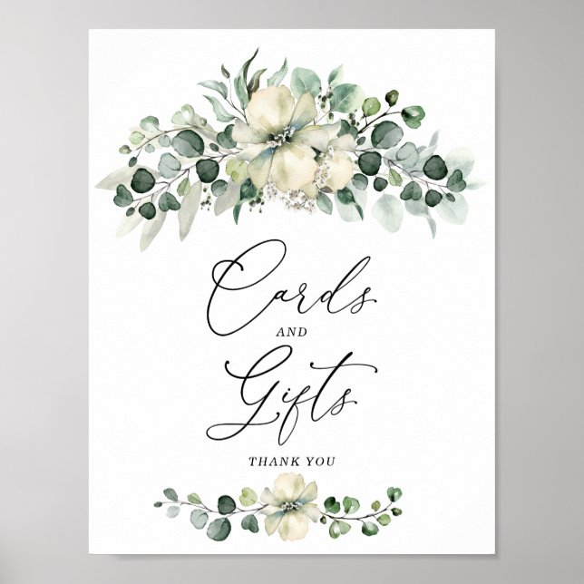 Póster Letrero de Tarjetas y Regalos de Verde Eucalipto (Frente)