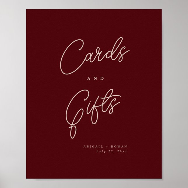 Póster Letrero de tarjetas y regalos de vino profundo min (Frente)