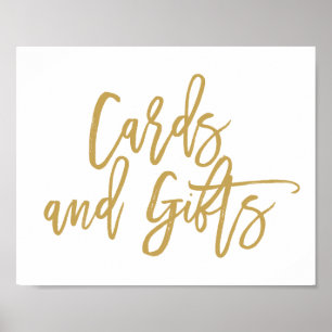 Póster Letrero de Tarjetas y Regalos Dorados con Letra a 