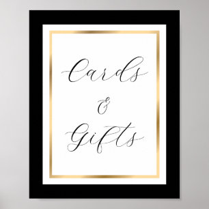 Póster Letrero de tarjetas y regalos elegante en negro, b
