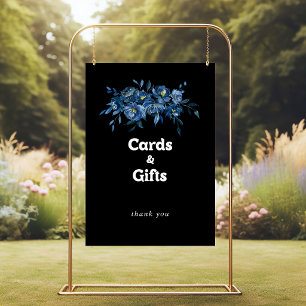 Póster Letrero de Tarjetas y Regalos Florales Azul de la 