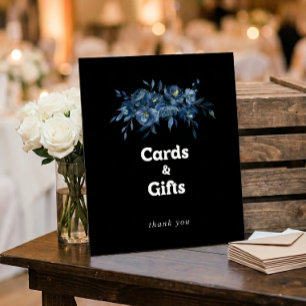 Póster Letrero de Tarjetas y Regalos Florales Azul de la 