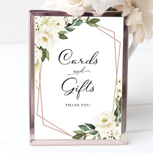 Póster Letrero de tarjetas y regalos florales blancos con