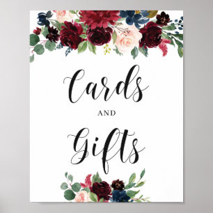 Póster Letrero de Tarjetas y Regalos Florales Burgundy Na