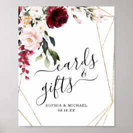 Póster Letrero de tarjetas y regalos florales con marco d