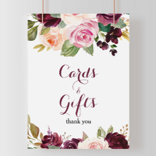 Póster Letrero de tarjetas y regalos florales de borgoña