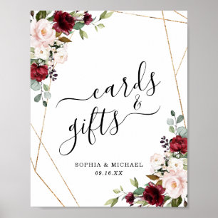 Póster Letrero de tarjetas y regalos florales de color bu