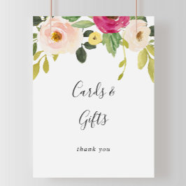 Póster Letrero de tarjetas y regalos florales de verde co